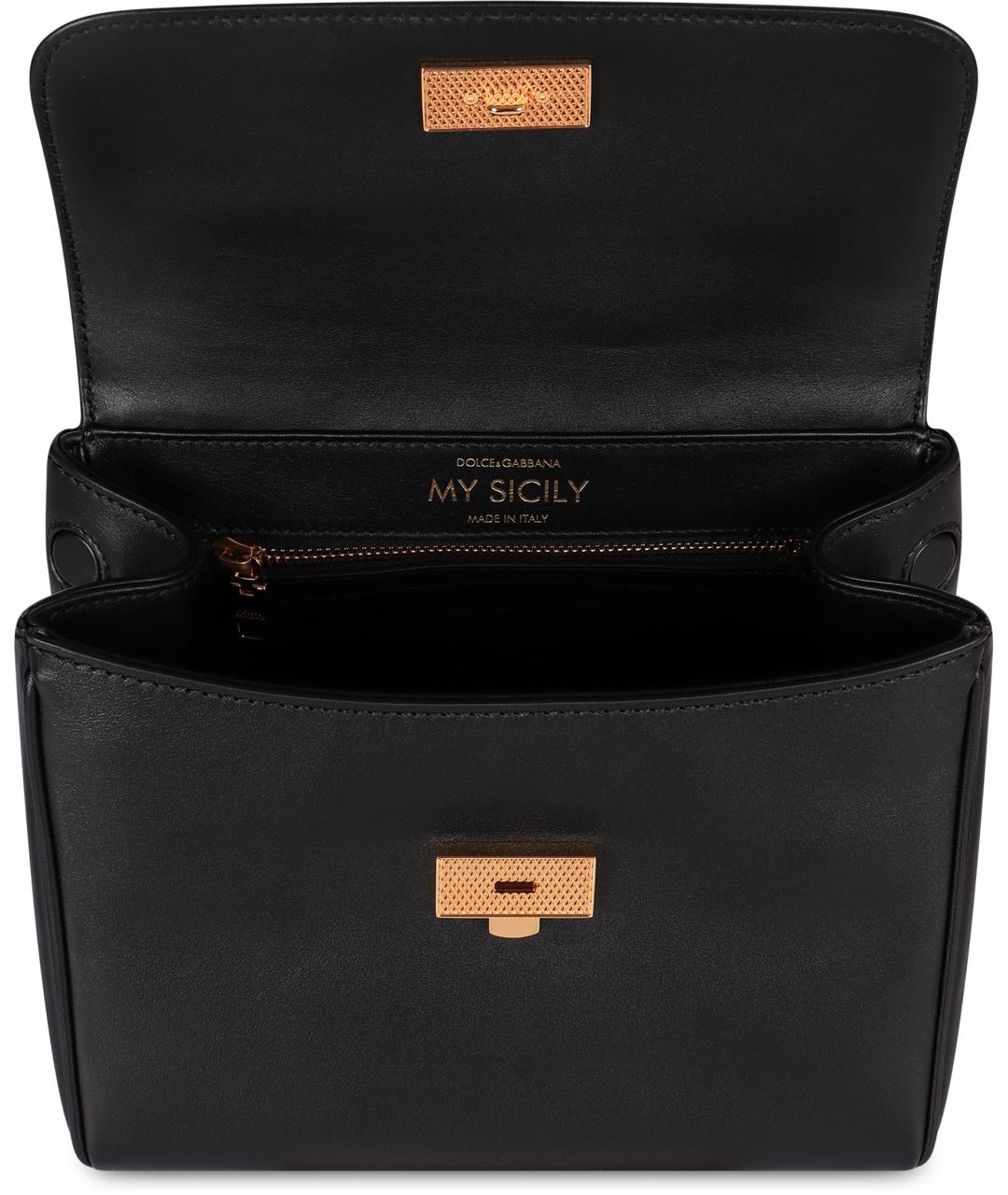 DOLCE&GABBANA Черная кожаная сумка тоут, фото 5