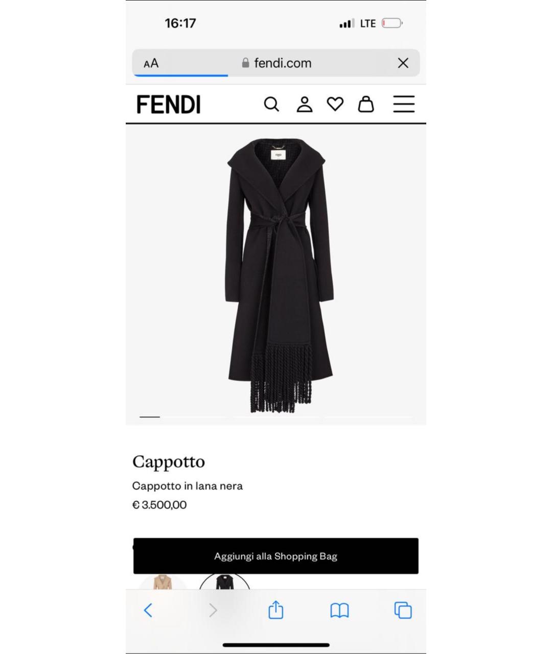 FENDI Черное шерстяное пальто, фото 3