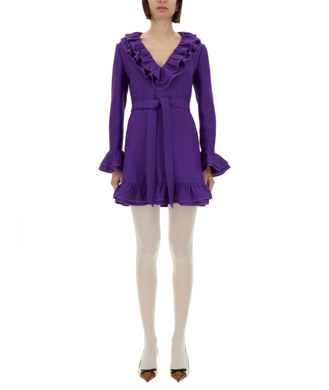 VALENTINO Фиолетовое шерстяное коктейльное платье, фото 2