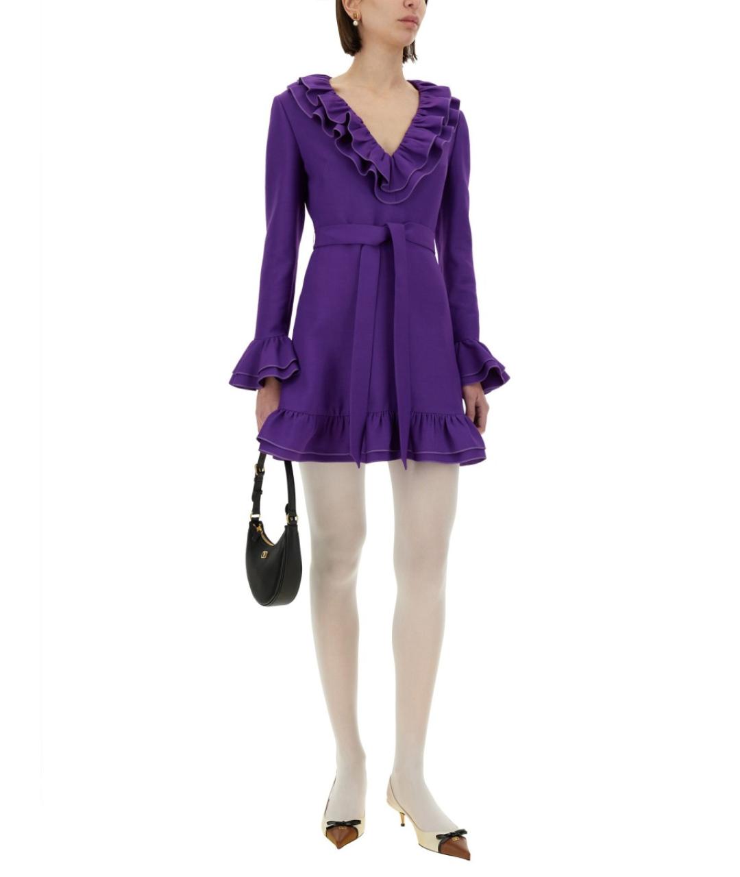 VALENTINO Фиолетовое шерстяное коктейльное платье, фото 3