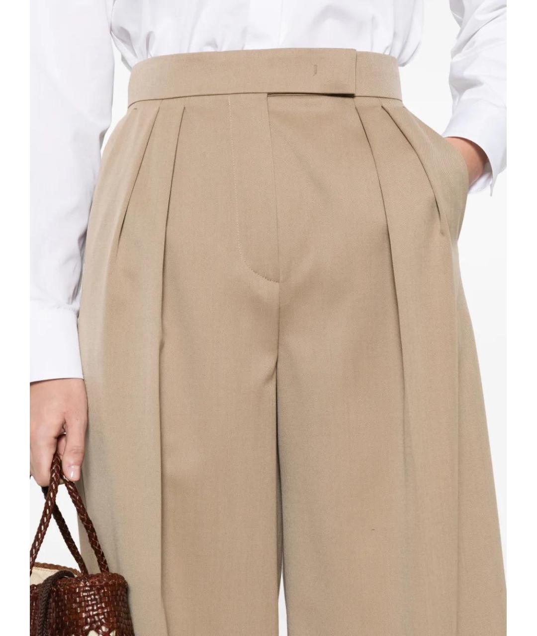 MAX MARA Бежевые шерстяные прямые брюки, фото 5