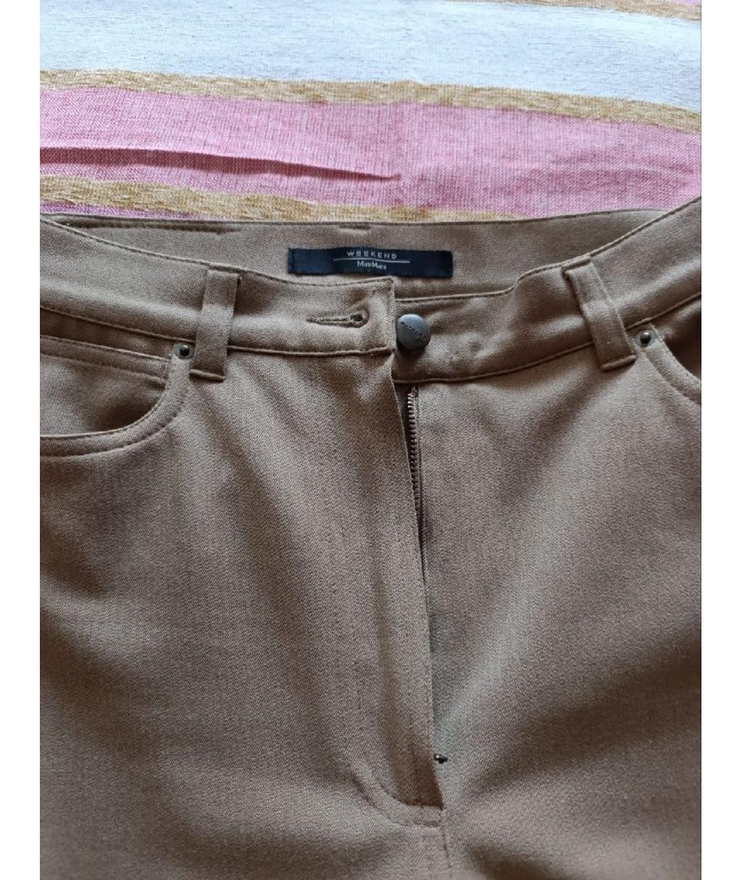 WEEKEND MAX MARA Бежевые полиэстеровые прямые брюки, фото 2