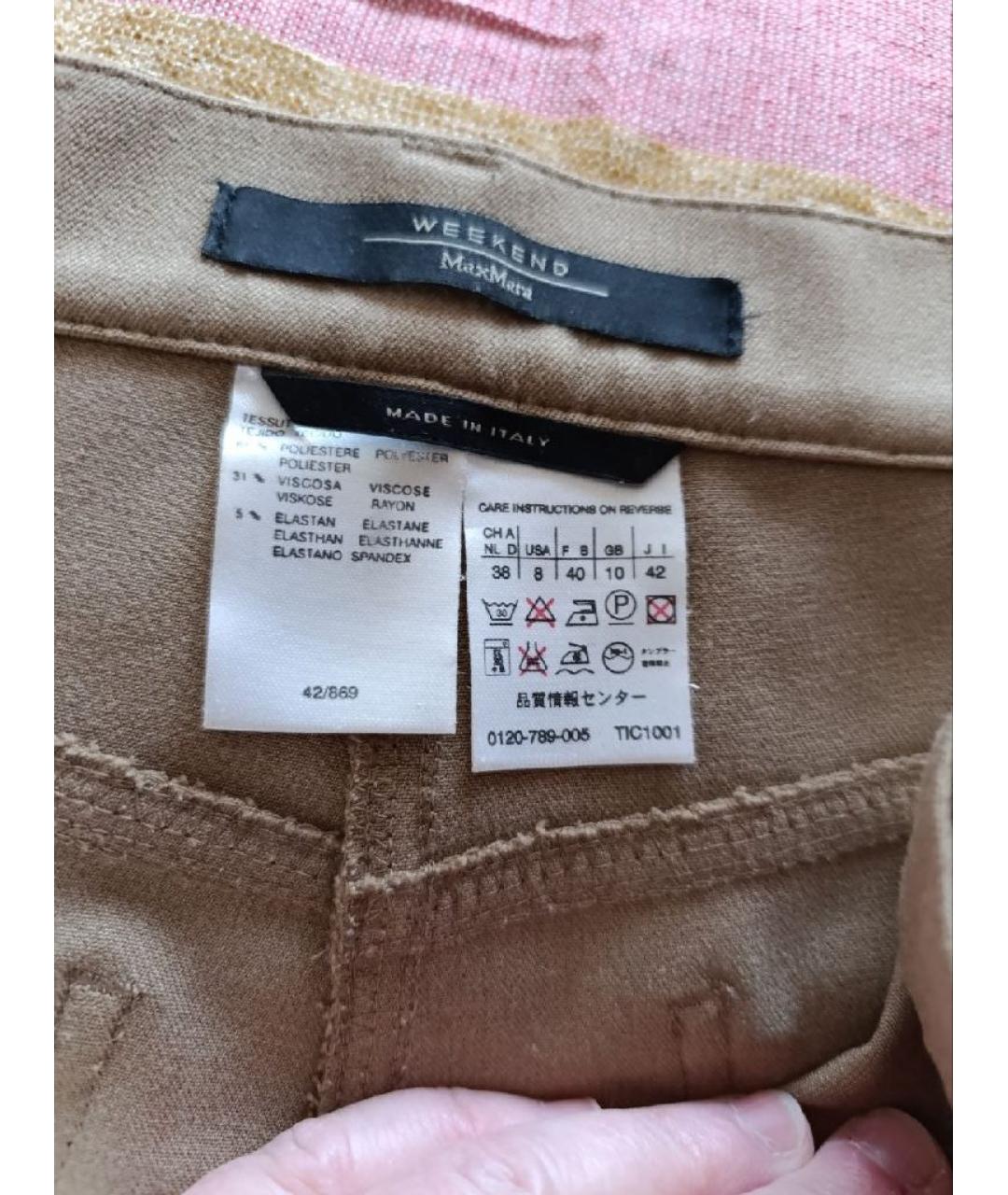 WEEKEND MAX MARA Бежевые полиэстеровые прямые брюки, фото 4