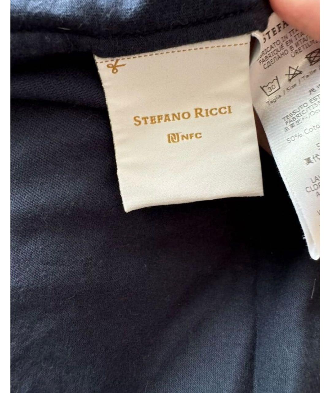 STEFANO RICCI Темно-синяя хлопковая футболка, фото 4