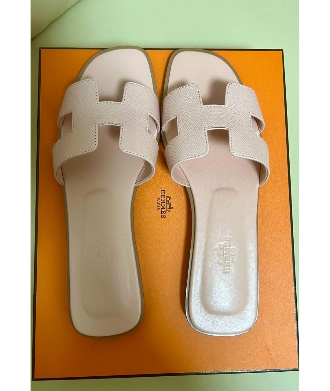 HERMES Розовые кожаные шлепанцы, фото 3