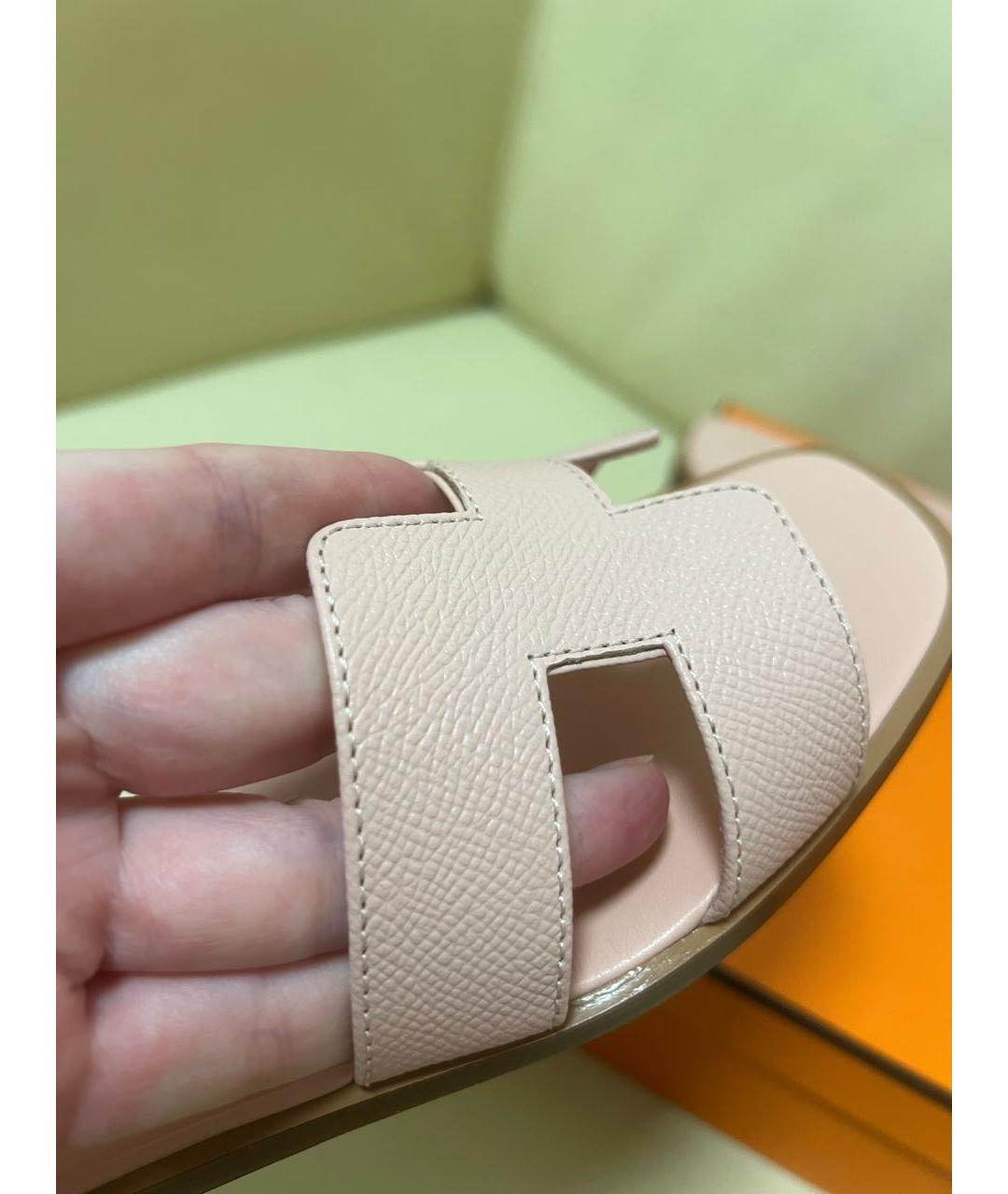 HERMES Розовые кожаные шлепанцы, фото 7