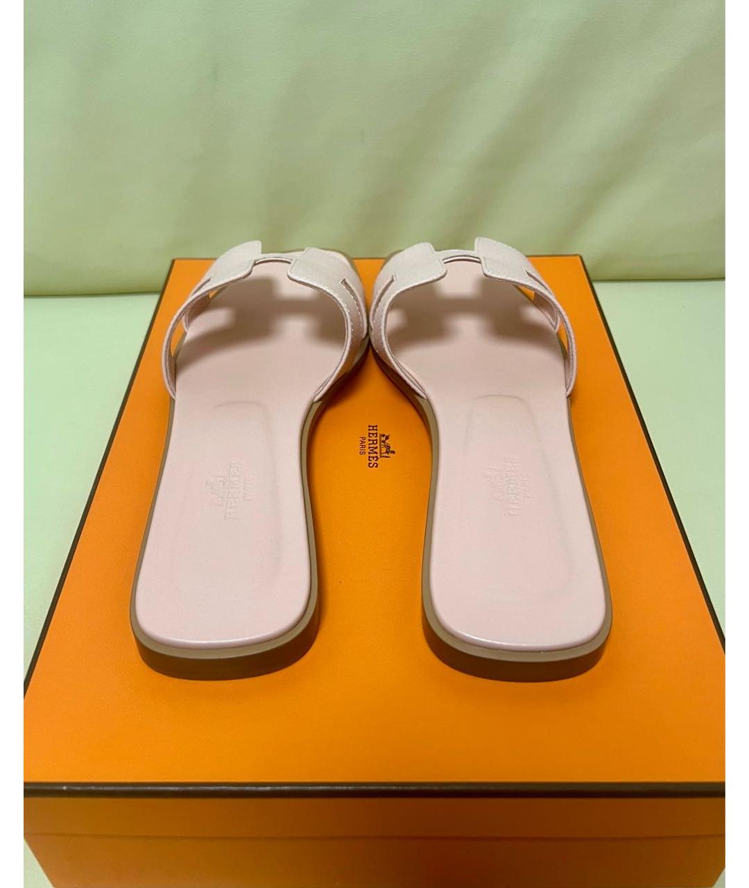 HERMES Розовые кожаные шлепанцы, фото 4