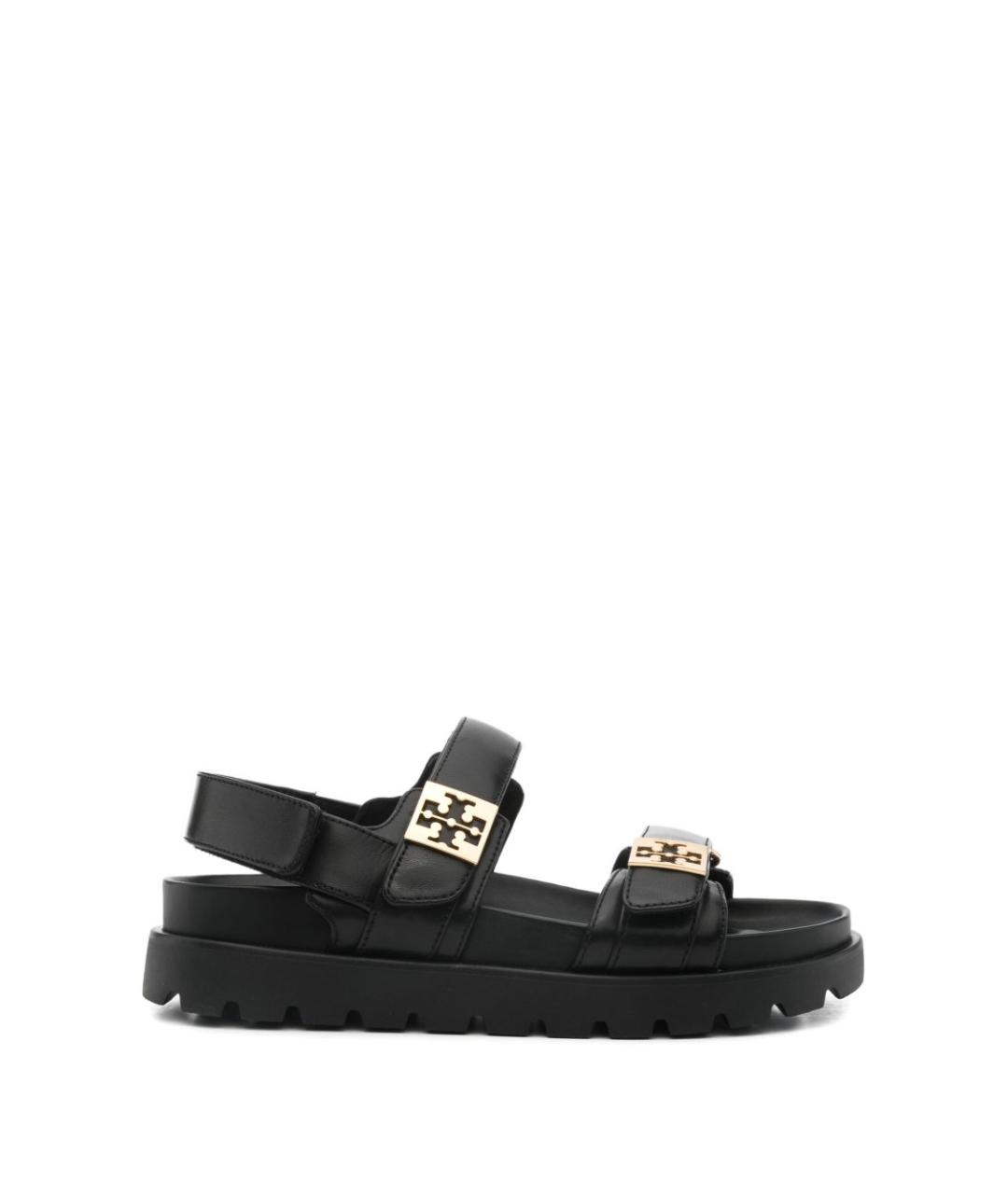 TORY BURCH Черные кожаные босоножки, фото 1