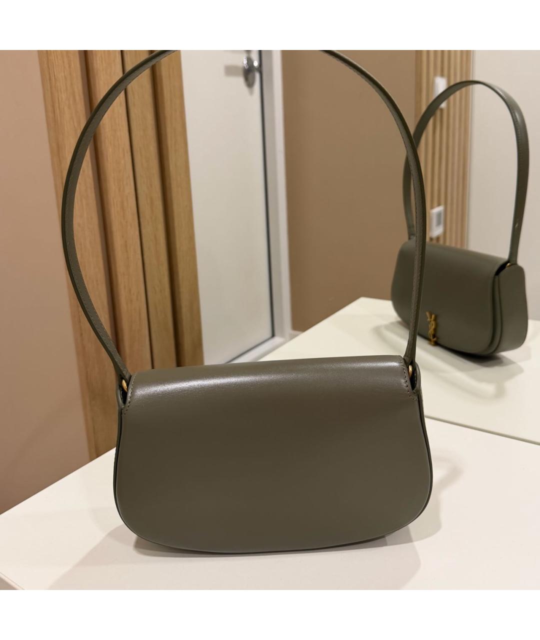 SAINT LAURENT Хаки кожаная сумка с короткими ручками, фото 7