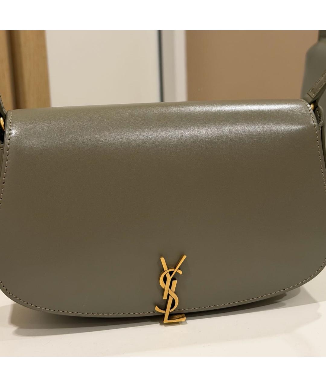 SAINT LAURENT Хаки кожаная сумка с короткими ручками, фото 3
