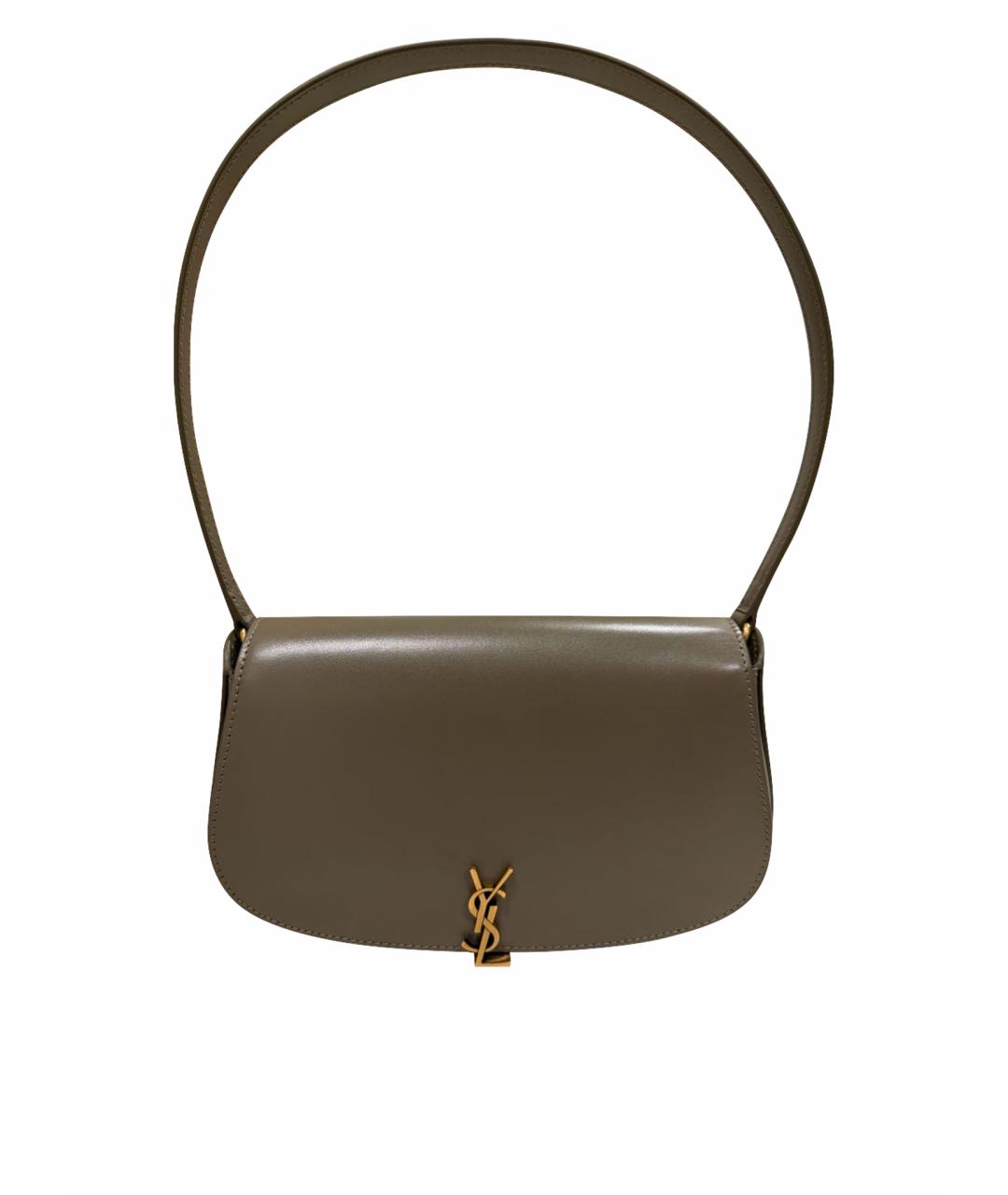 SAINT LAURENT Хаки кожаная сумка с короткими ручками, фото 1