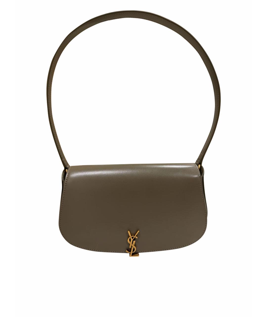 SAINT LAURENT Хаки кожаная сумка с короткими ручками, фото 8