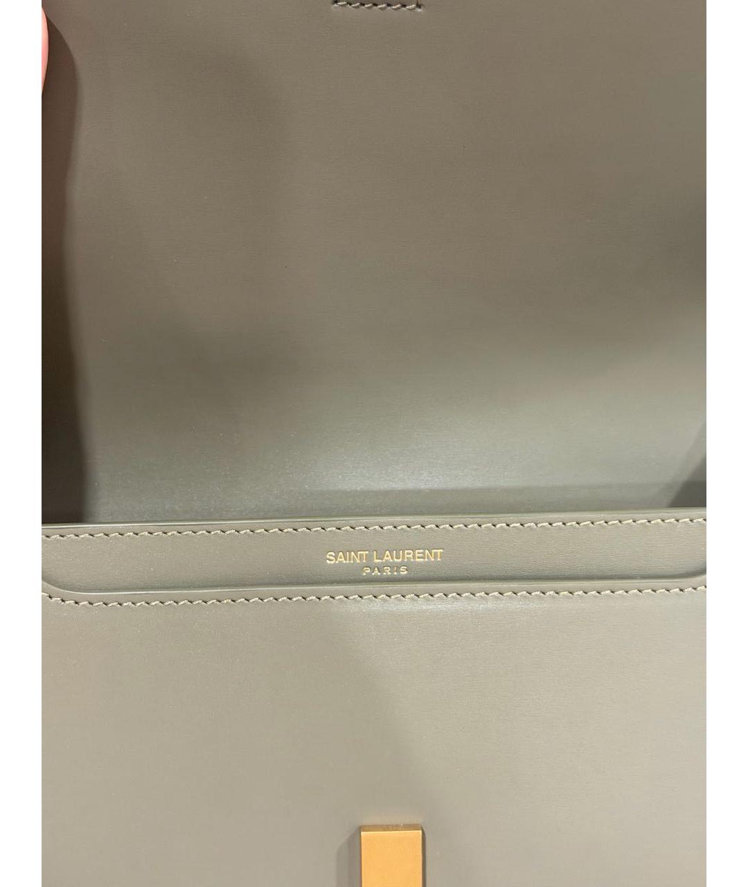 SAINT LAURENT Хаки кожаная сумка с короткими ручками, фото 5