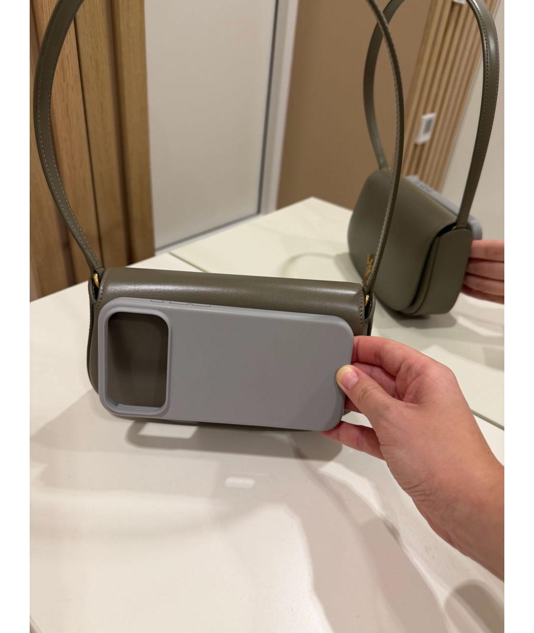 SAINT LAURENT Хаки кожаная сумка с короткими ручками, фото 6