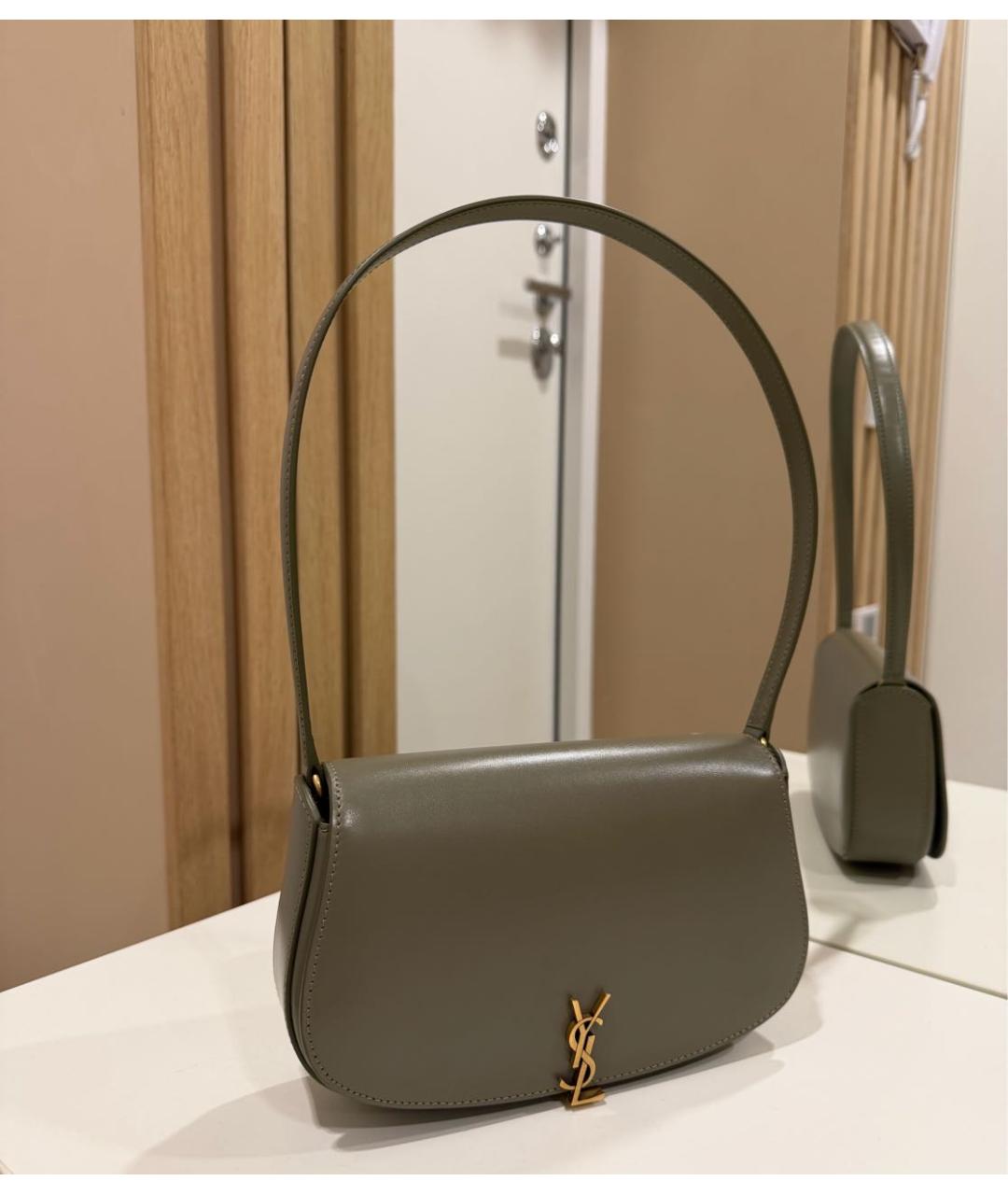 SAINT LAURENT Хаки кожаная сумка с короткими ручками, фото 2