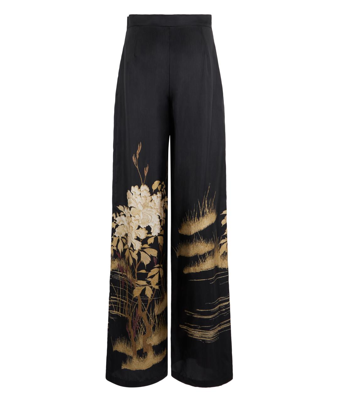 MAX MARA STUDIO Черные шелковые брюки широкие, фото 2