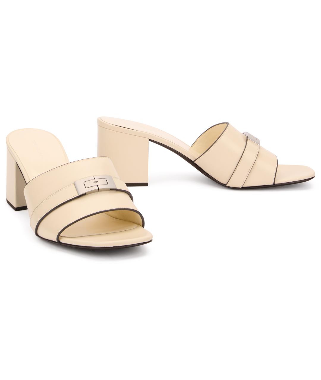 TORY BURCH Бежевые кожаные мюли, фото 2
