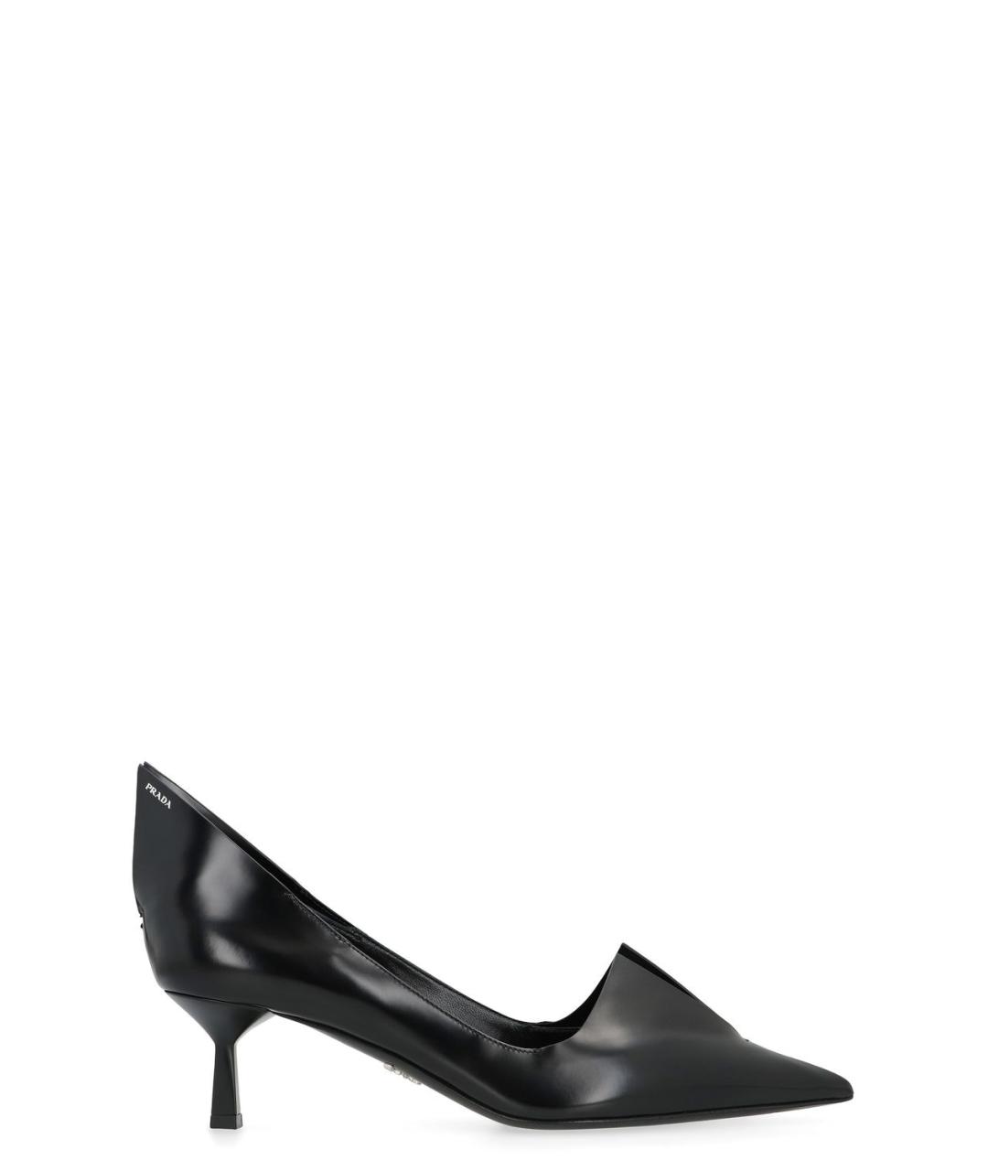 PRADA Черные кожаные лодочки на низком каблуке, фото 1
