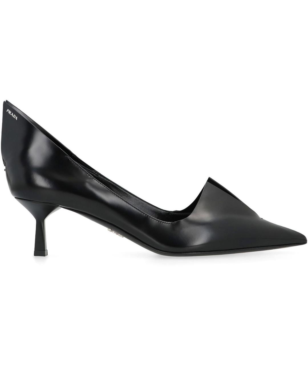 PRADA Черные кожаные лодочки на низком каблуке, фото 3