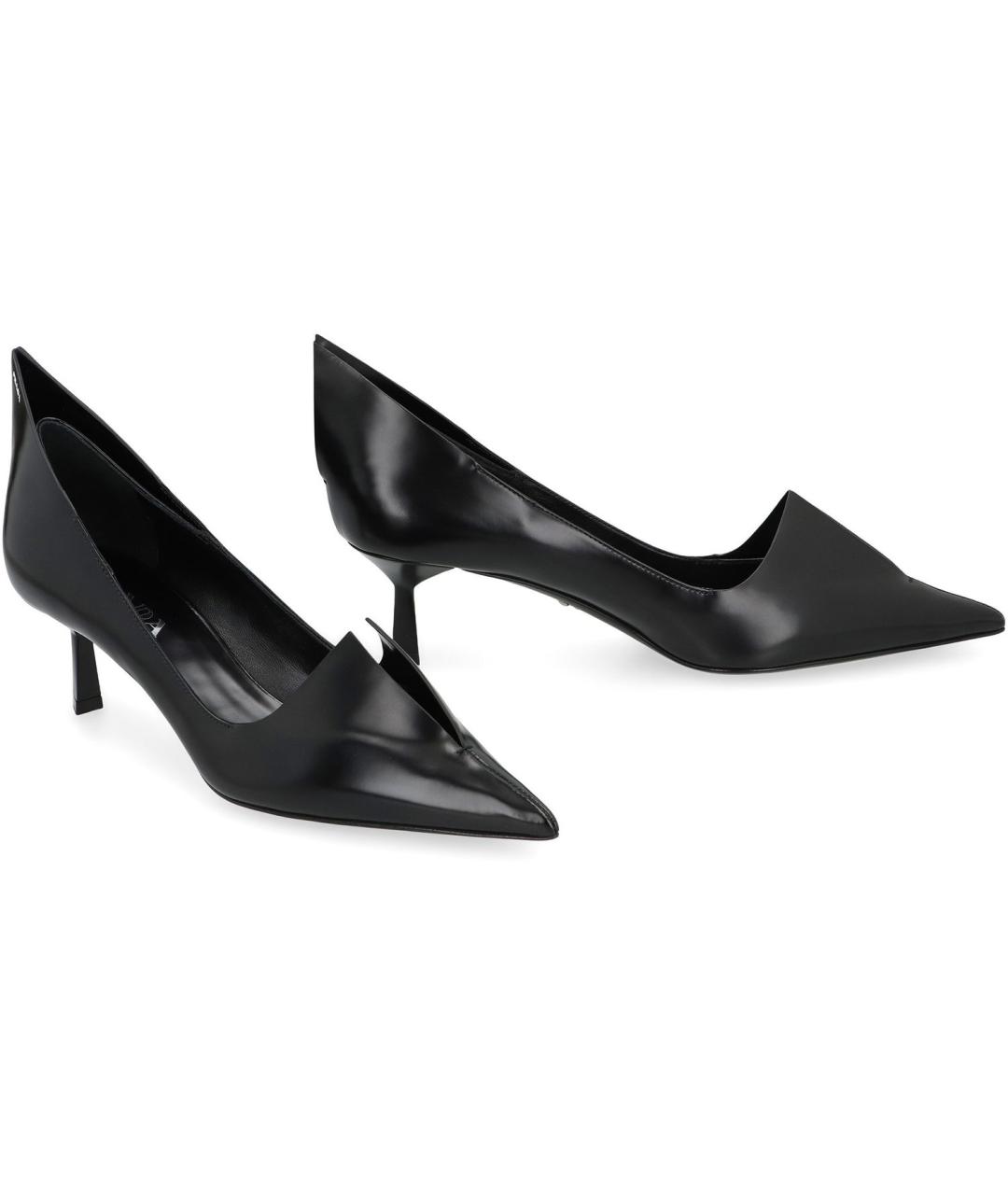 PRADA Черные кожаные лодочки на низком каблуке, фото 4