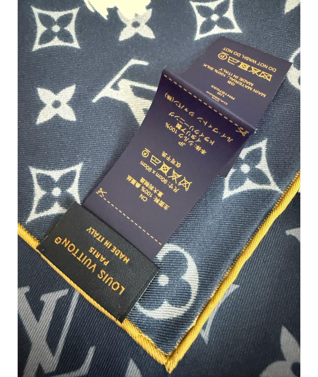 LOUIS VUITTON Синий шелковый платок, фото 7