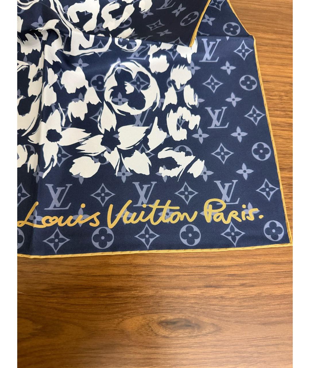 LOUIS VUITTON Синий шелковый платок, фото 6