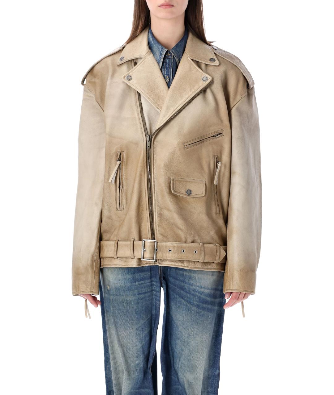 GOLDEN GOOSE DELUXE BRAND Бежевая кожаная куртка, фото 1
