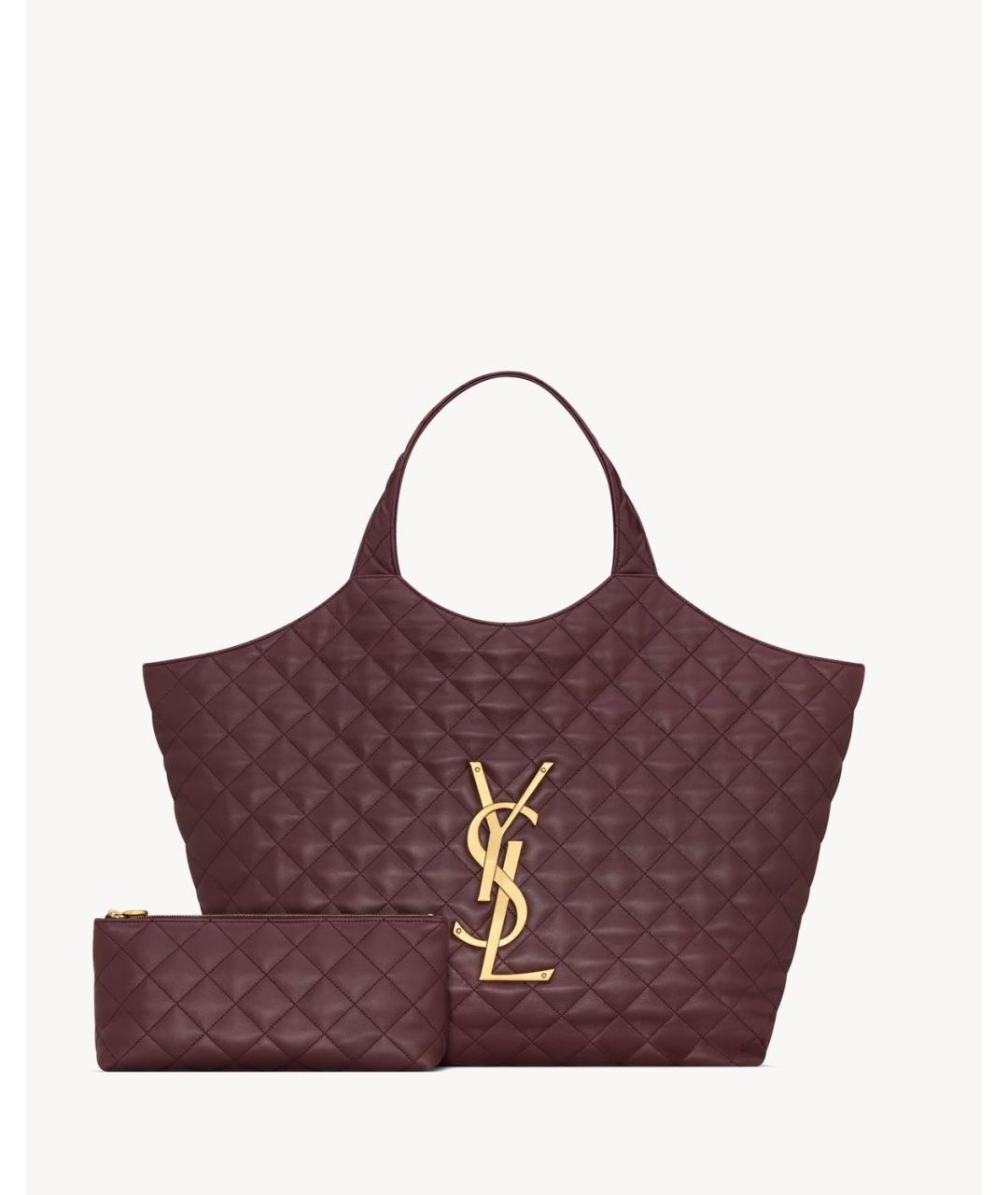 SAINT LAURENT Бордовая кожаная сумка тоут, фото 3