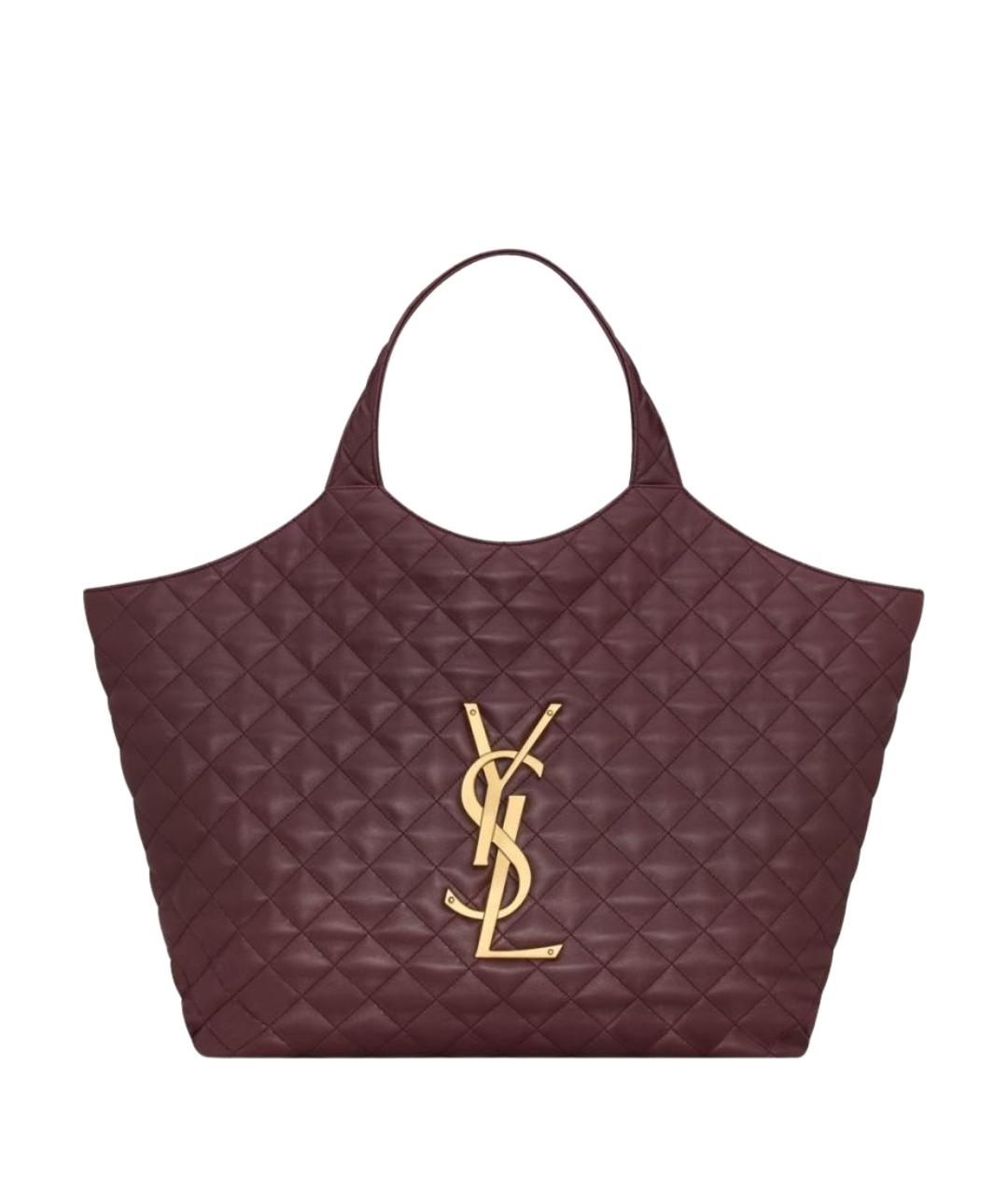 SAINT LAURENT Бордовая кожаная сумка тоут, фото 1