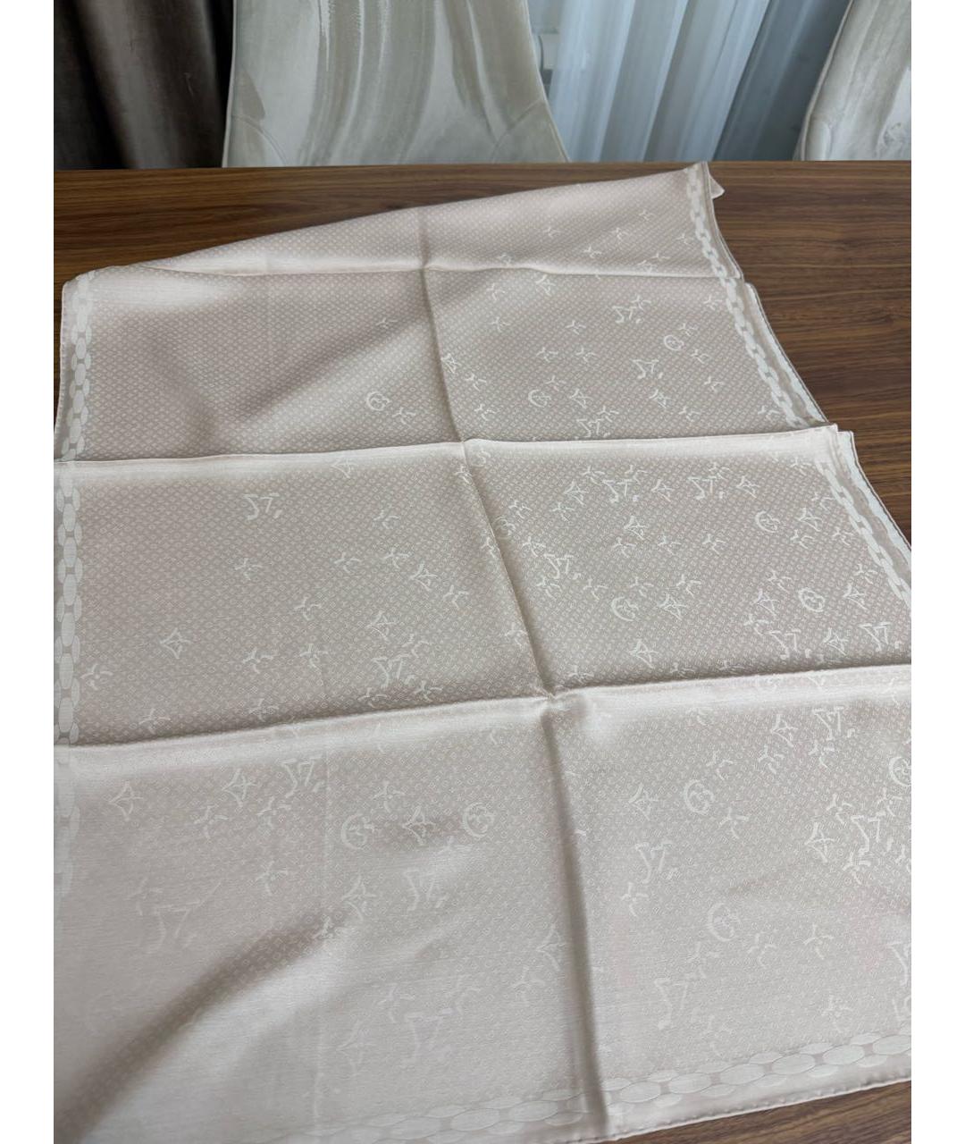 LOUIS VUITTON Бежевый шелковый шарф, фото 2