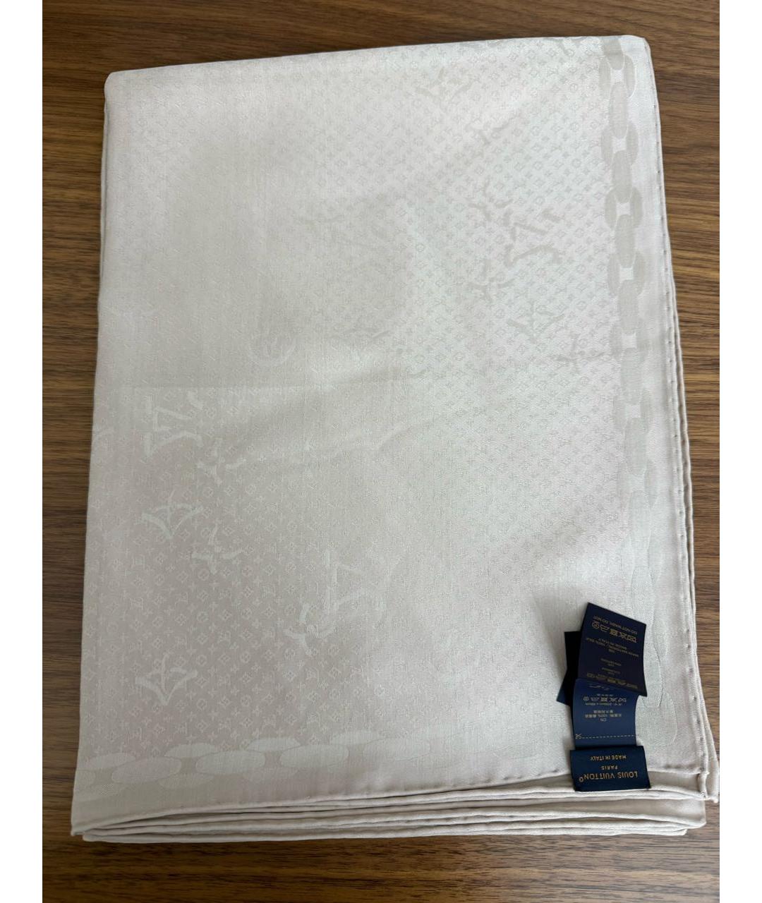 LOUIS VUITTON Бежевый шелковый шарф, фото 6