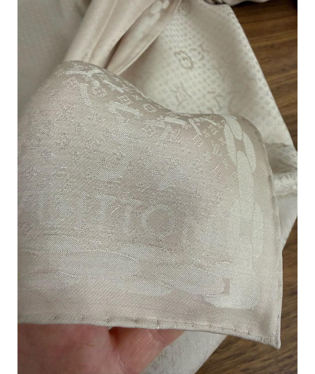 LOUIS VUITTON Бежевый шелковый шарф, фото 3