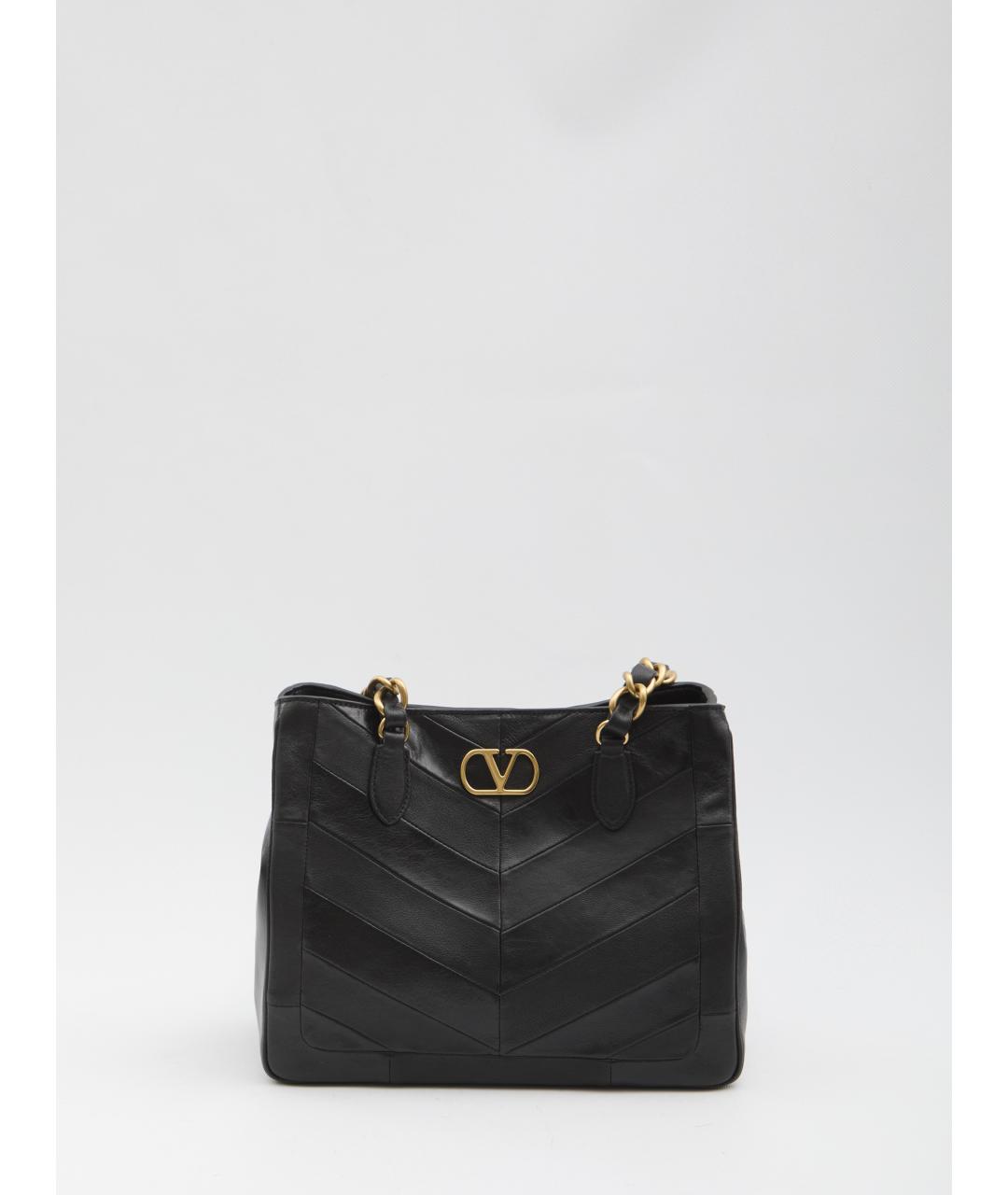 VALENTINO Черная кожаная сумка тоут, фото 5