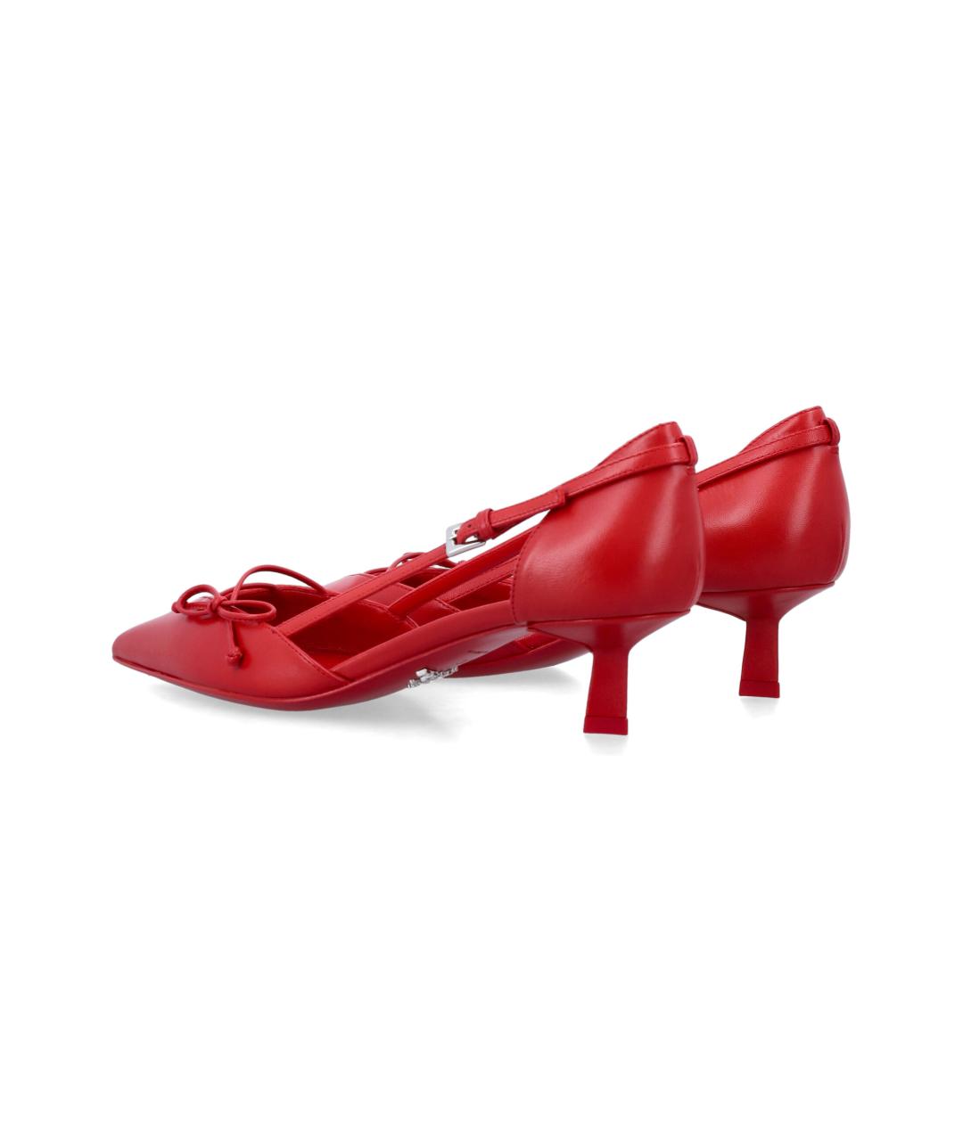 PRADA Красные кожаные лодочки на низком каблуке, фото 3