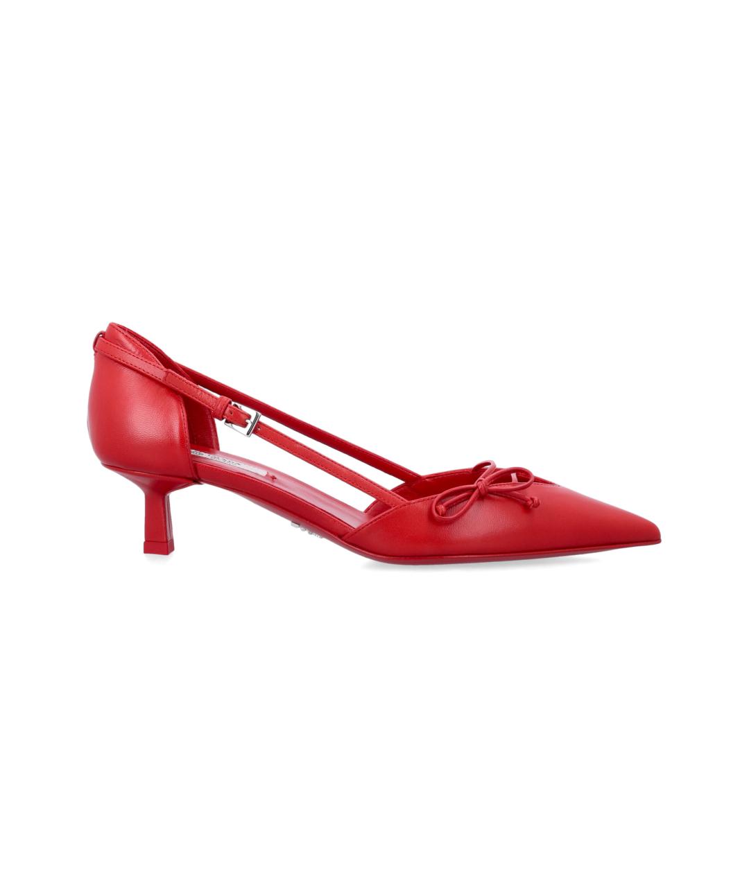 PRADA Красные кожаные лодочки на низком каблуке, фото 4