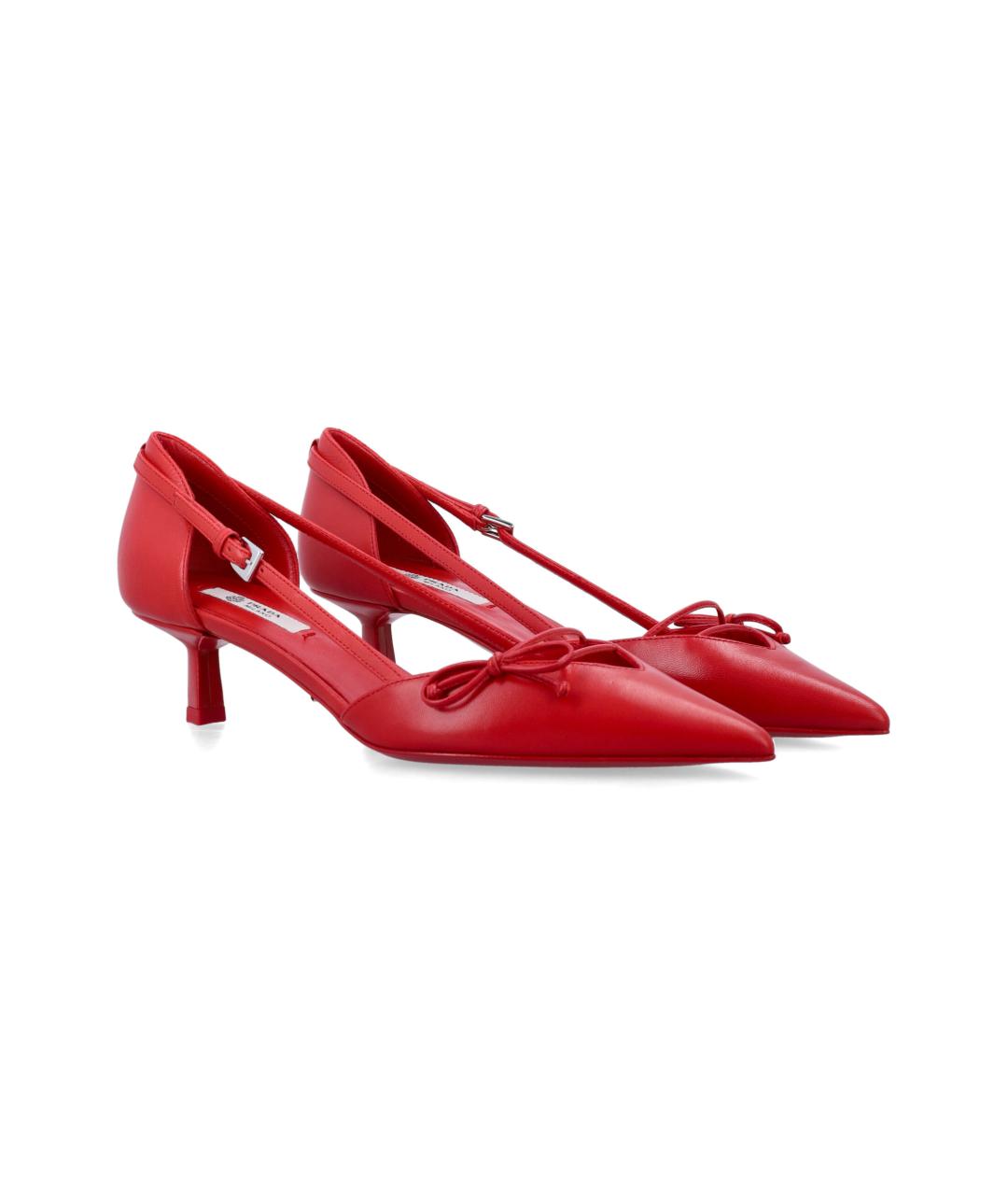PRADA Красные кожаные лодочки на низком каблуке, фото 2