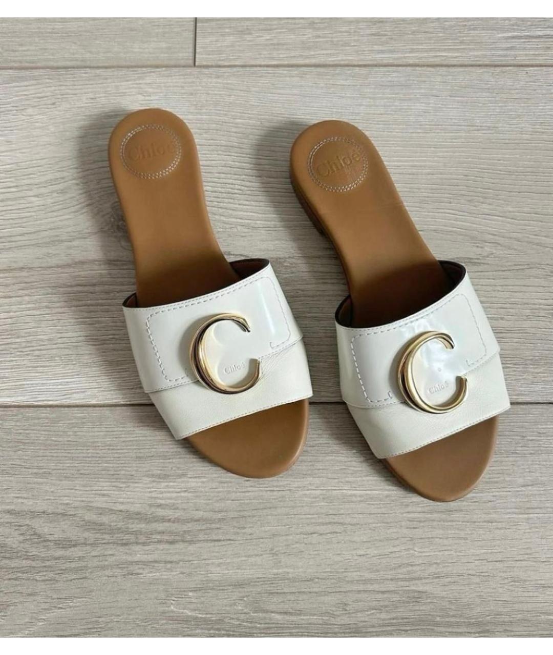 CHLOE Белые кожаные шлепанцы, фото 5