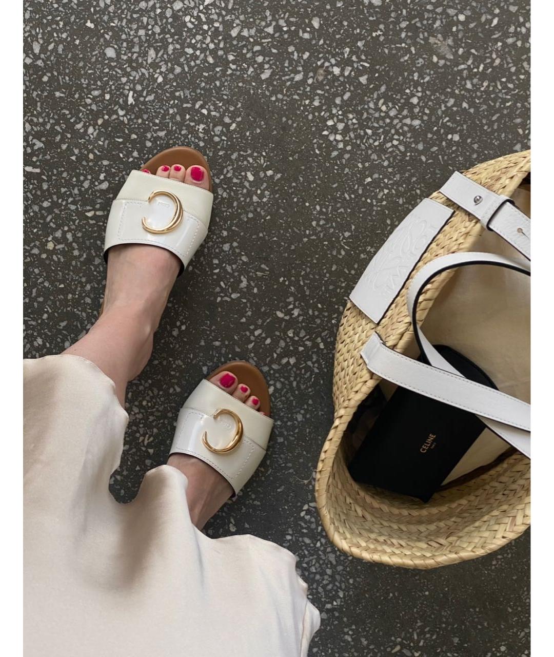 CHLOE Белые кожаные шлепанцы, фото 7