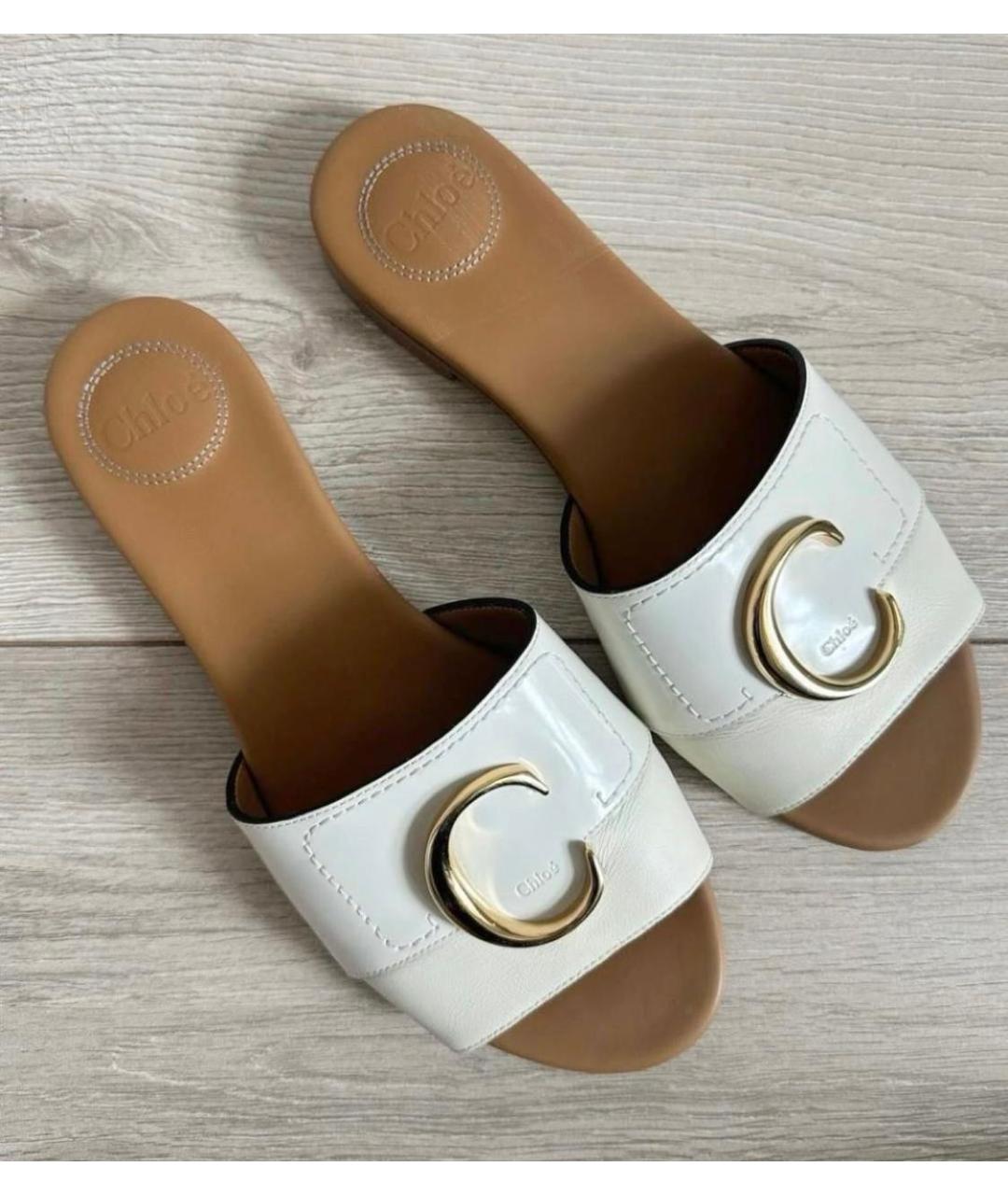 CHLOE Белые кожаные шлепанцы, фото 4