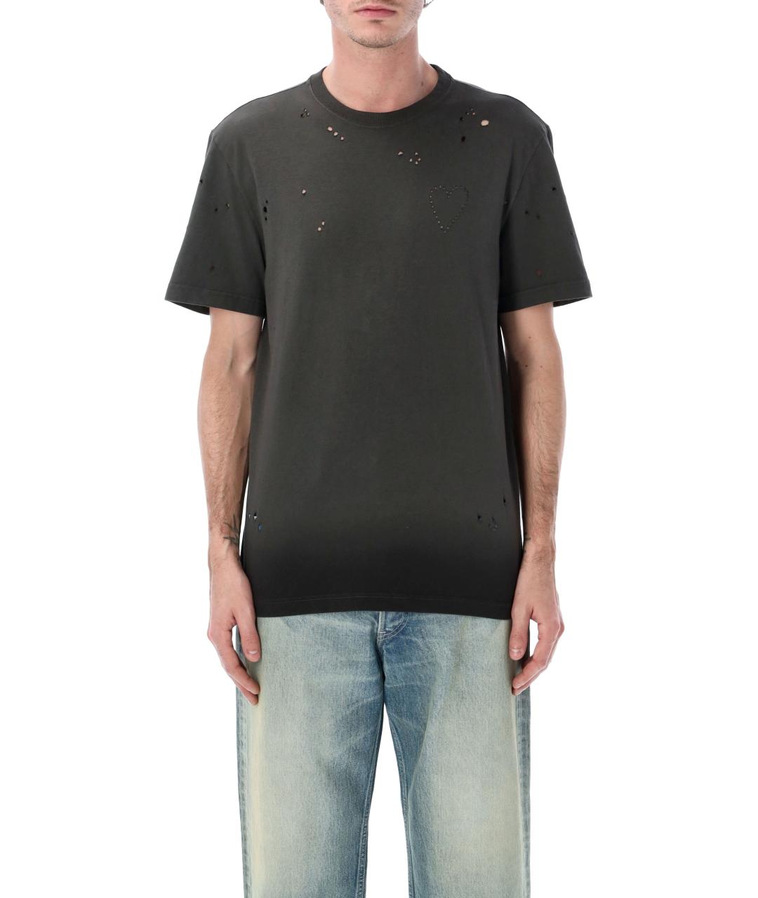 GOLDEN GOOSE DELUXE BRAND Антрацитовая хлопковая футболка, фото 1
