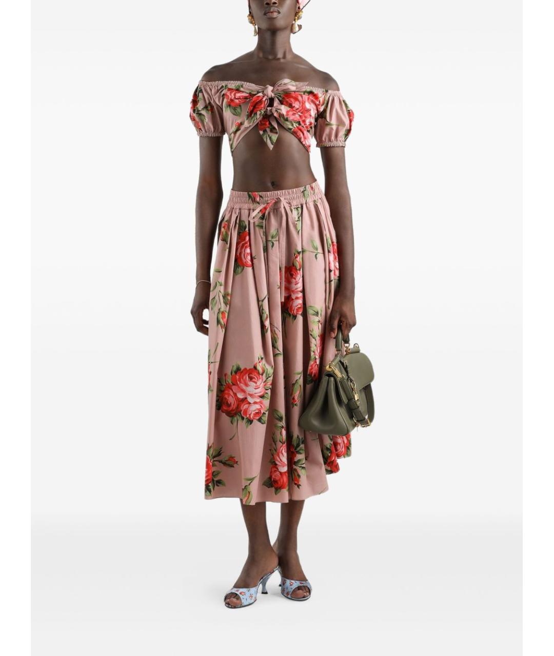 DOLCE&GABBANA Розовая хлопковая юбка миди, фото 4