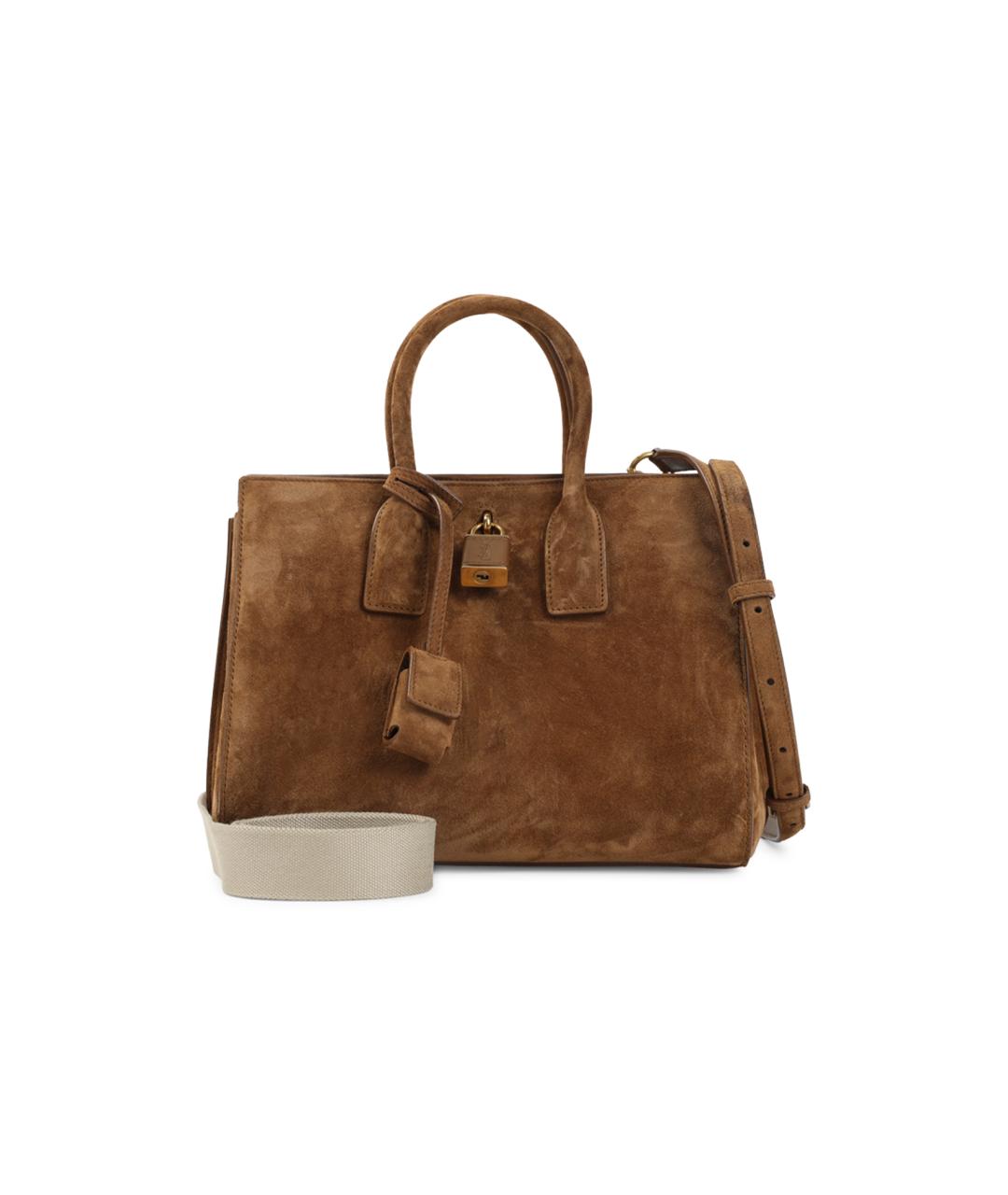 SAINT LAURENT Коричневая замшевая сумка тоут, фото 1