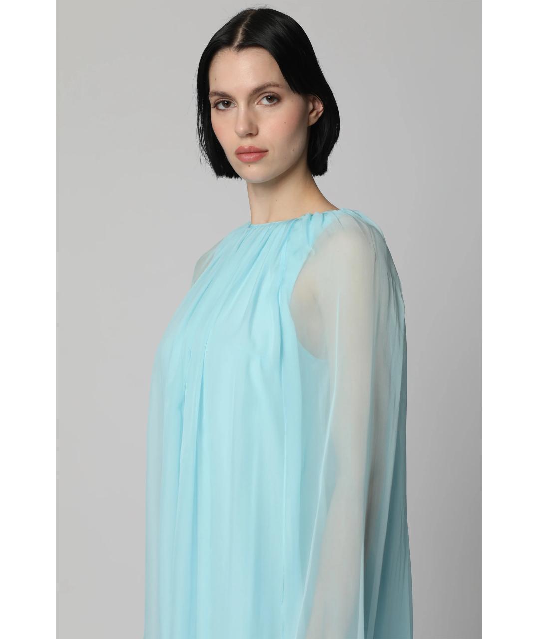 MAX MARA Голубое шелковое повседневное платье, фото 3
