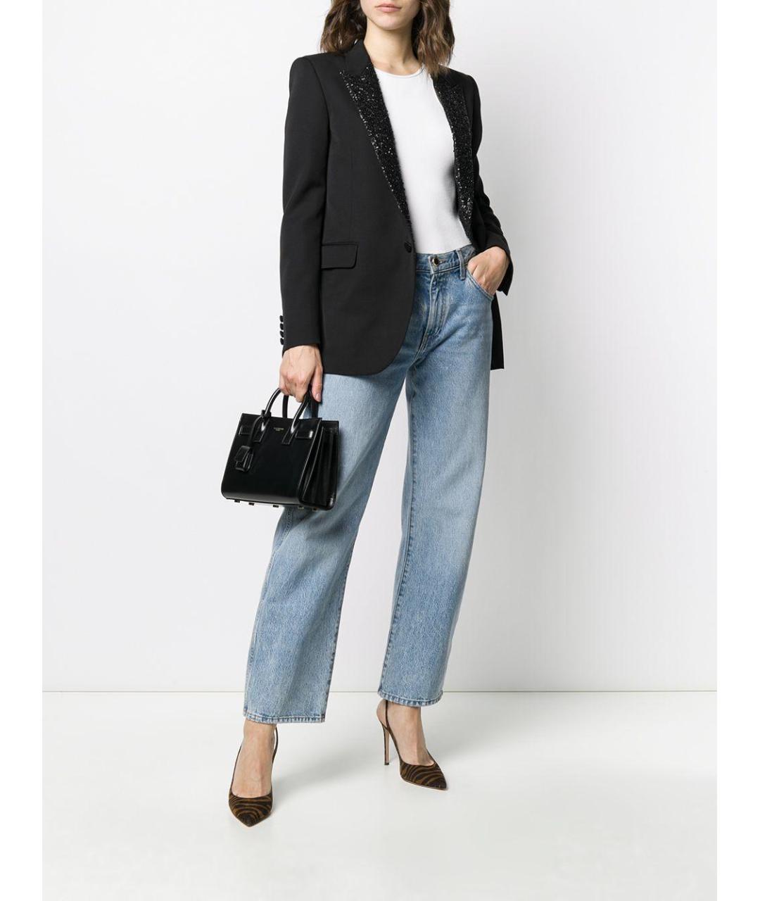 SAINT LAURENT Черная кожаная сумка тоут, фото 2