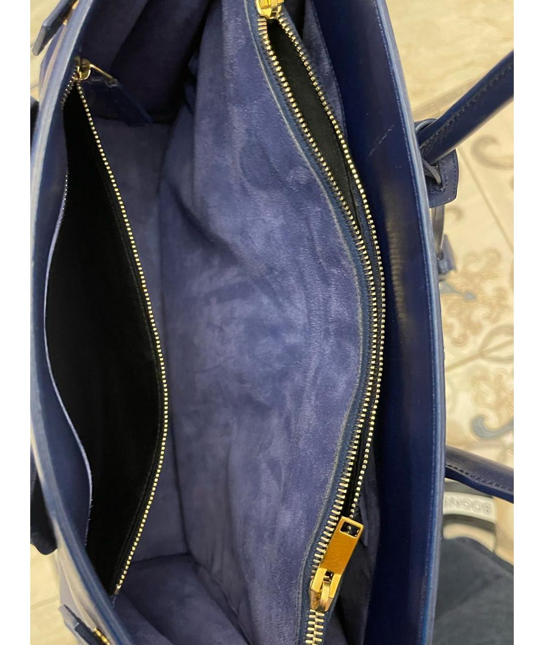 SAINT LAURENT Синяя кожаная сумка тоут, фото 4