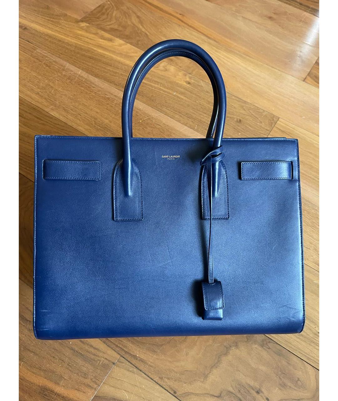 SAINT LAURENT Синяя кожаная сумка тоут, фото 5