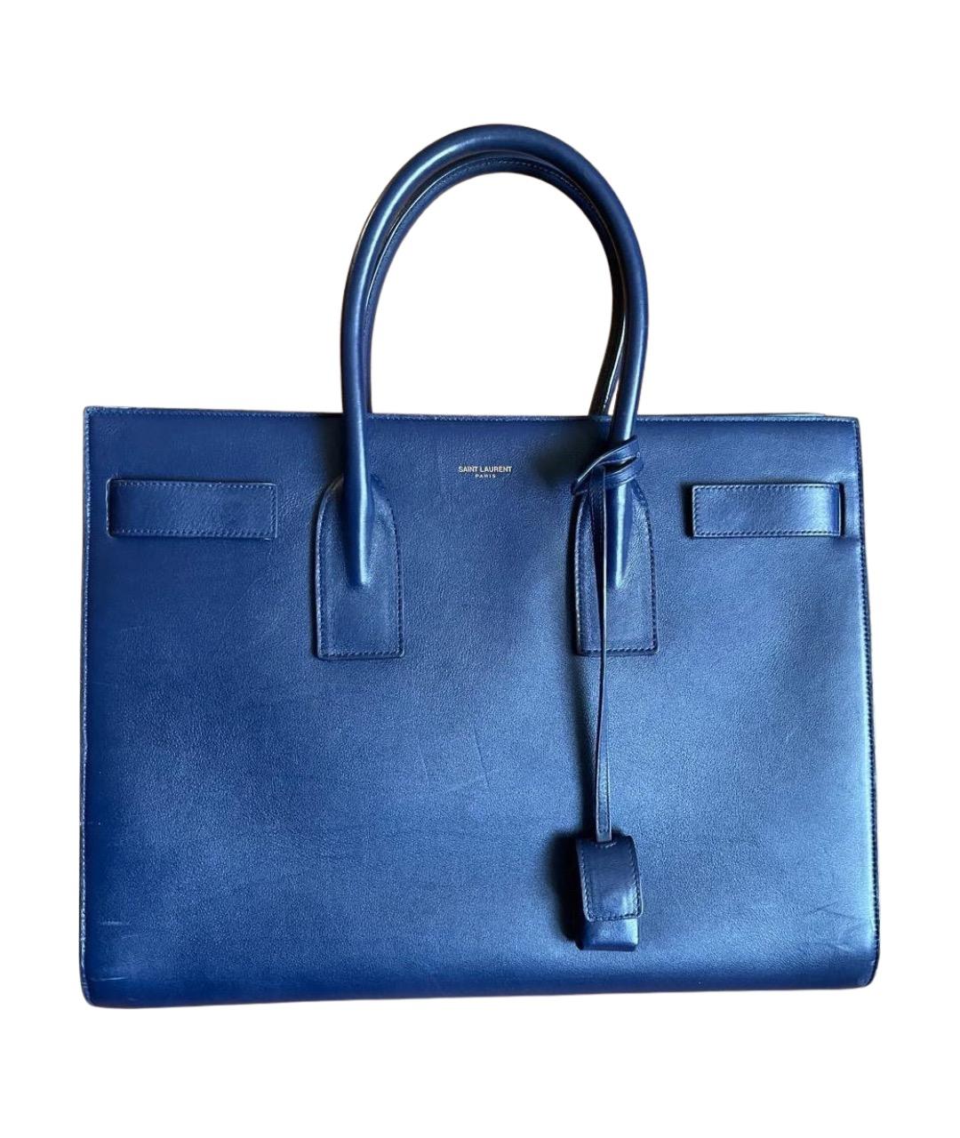 SAINT LAURENT Синяя кожаная сумка тоут, фото 1