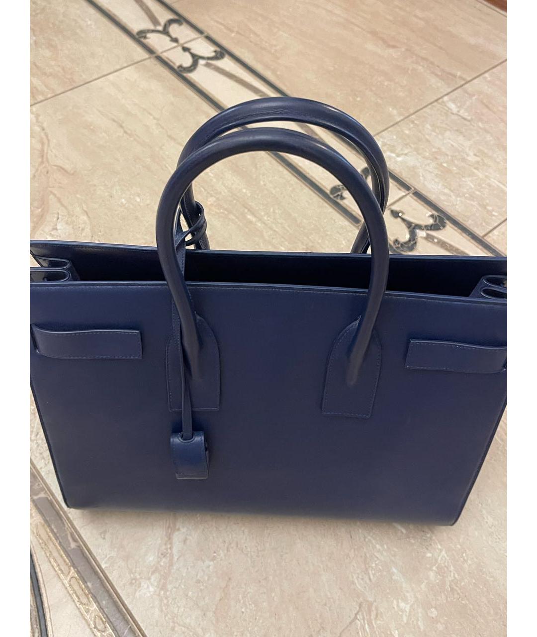 SAINT LAURENT Синяя кожаная сумка тоут, фото 3