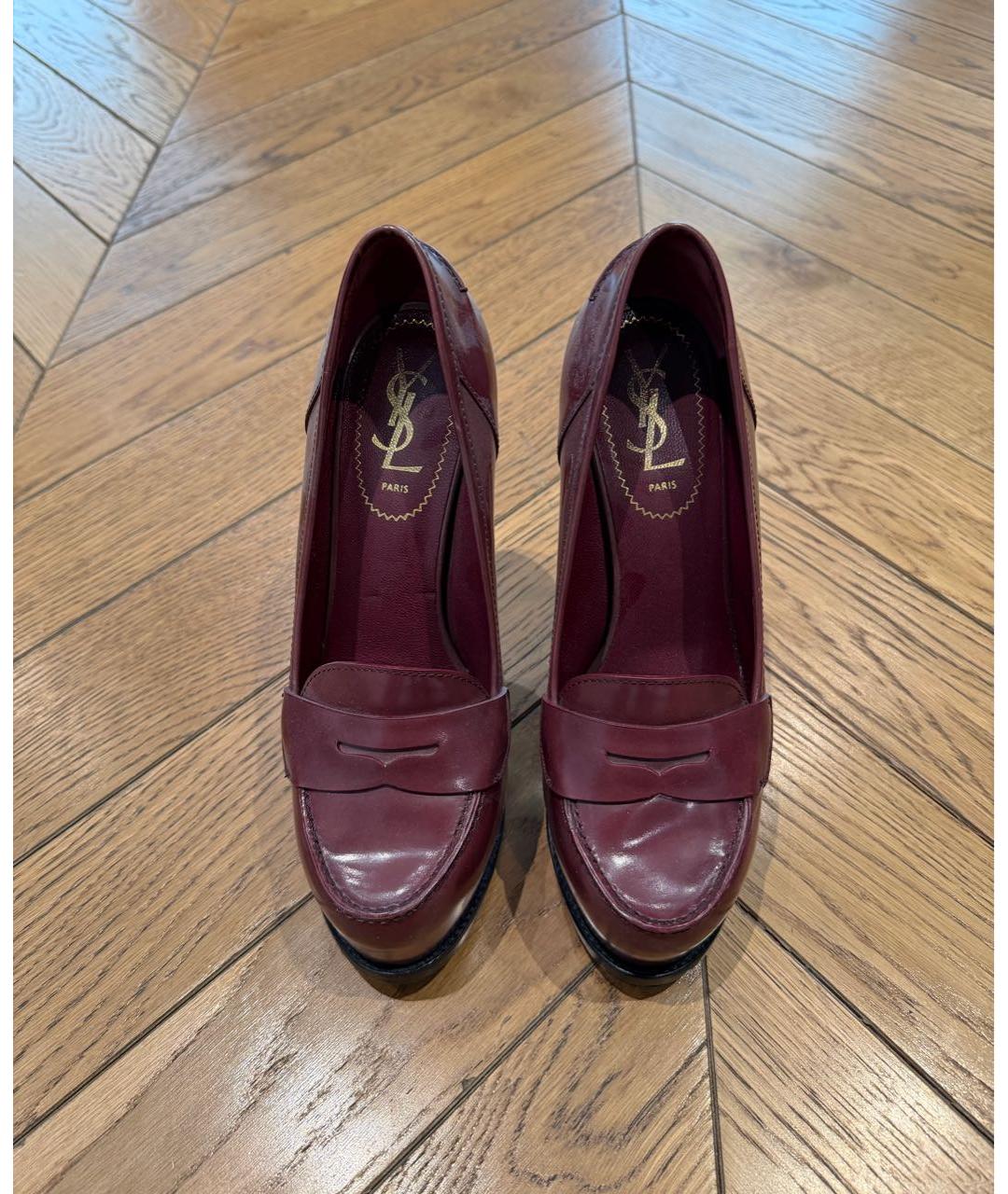 SAINT LAURENT Бордовые кожаные туфли, фото 6