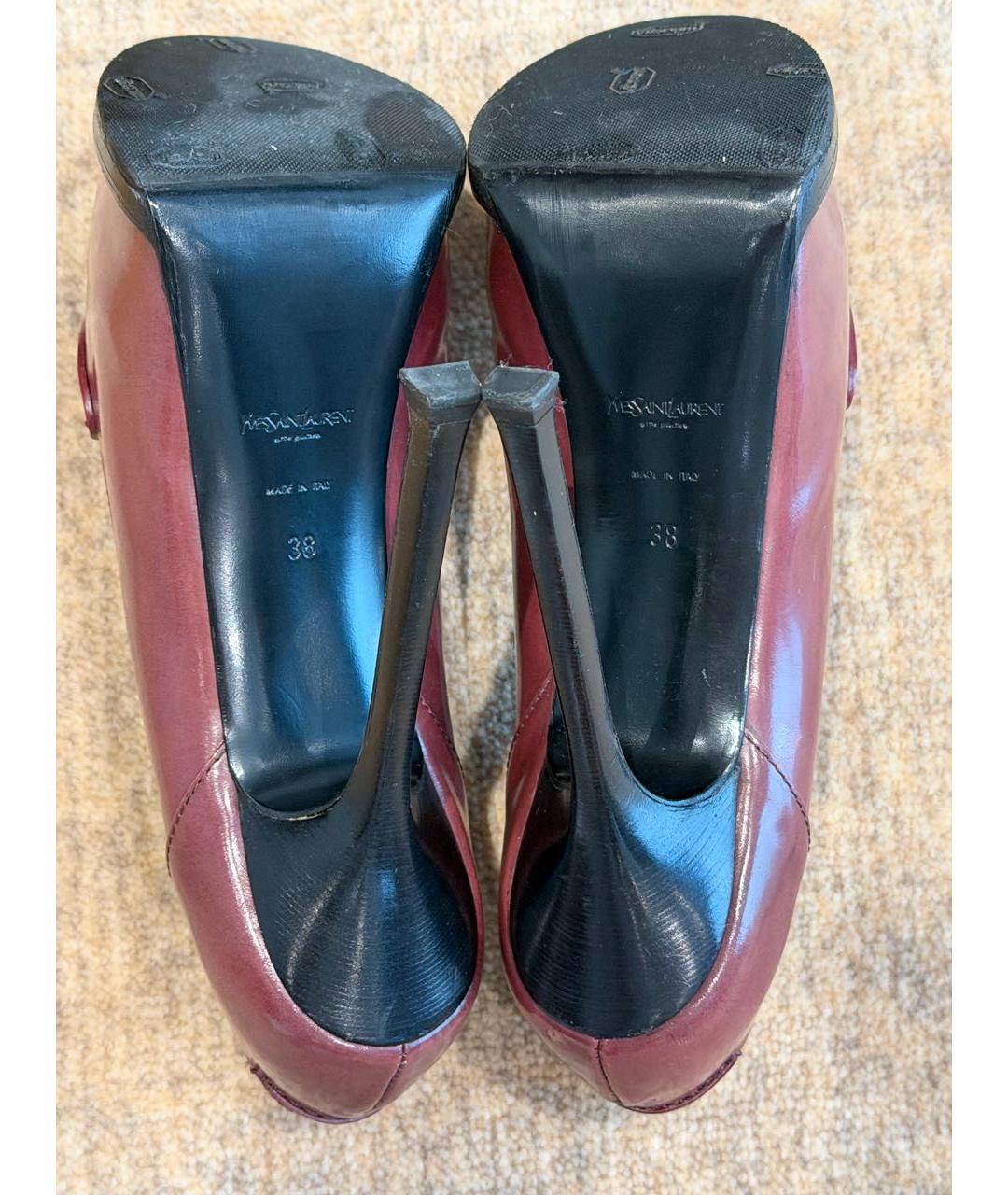 SAINT LAURENT Бордовые кожаные туфли, фото 5